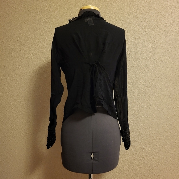 Papillon Sheer Black Beaded & Sequined Button-Up Top Size Large - Picture 3 of 13